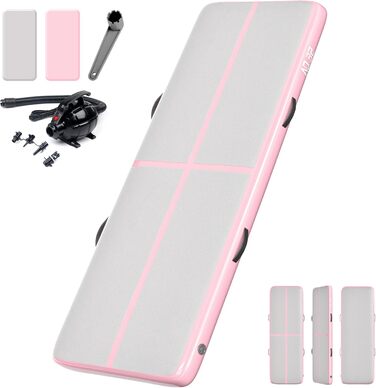 Гімнастичний надувний мат, 3 м, для гімнастики, фітнесу, йоги, бойових мистецтв, пляжу, 10'x3.3'x4' (300x100x10 см), Рожевий