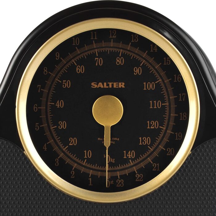 Механічна вага Salter 145 GFEU16 для ванної, аналогова, до 150 кг, чорна/золота, протиковзка, без батарейок, легка індикація