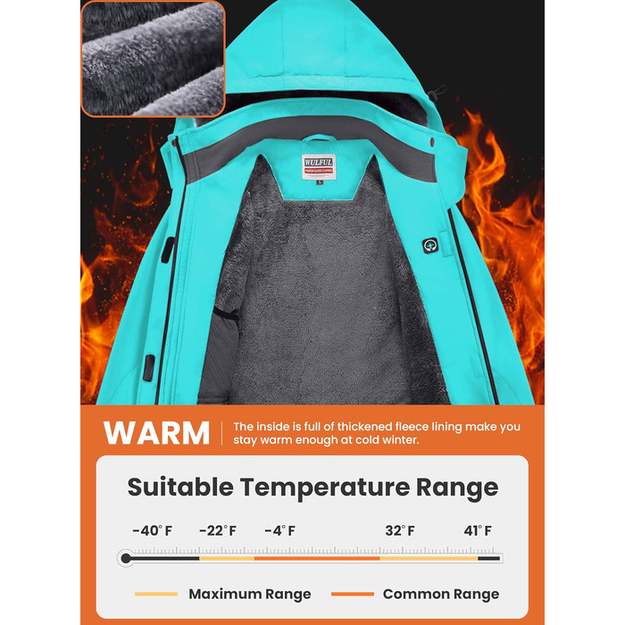Жіноча водонепроникна куртка WULFUL для сноубордингу та лижного спорту, зимова, з капюшоном, колір блакитний