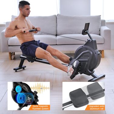 YOLEO Веслувальний тренажер магнітний, тихий для дому, 15 рівнів опору, LCD-дисплей, чорний та білий