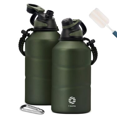 Термофляга Fjbottle з нержавіючої сталі 1900 мл з магнітною кришкою, вакуумна пляшка для води та газованих напоїв, герметична спортивна пляшка для фітнесу, кемпінгу та подорожей, зелена