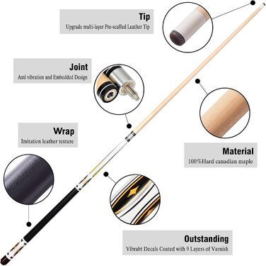 Набір київ для більяру Moyan (2 шт.), 58 дюймів, 2 частини, кленова деревина