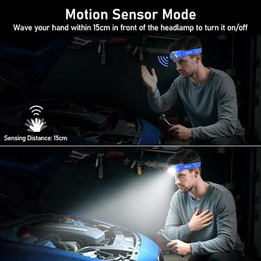 Кепка-ліхтарик Blukar LED з 2 режимами кольору, перезарядна, 2000L, регульована яскравість, червоне світло, датчик, 12 режимів, водонепроникна, 30+ годин роботи для надзвичайних ситуацій/кемпінгу/бігу (Королівський блакитний)