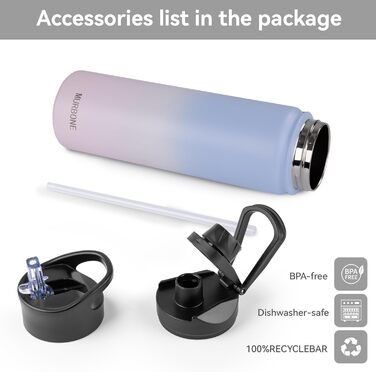 Термос пляшка з нержавіючої сталі 750 мл з 2 кришками та трубочкою, BPA Free, вакуумна ізоляція, для спорту, подорожей, туризму, підходить для газованої води, герметична