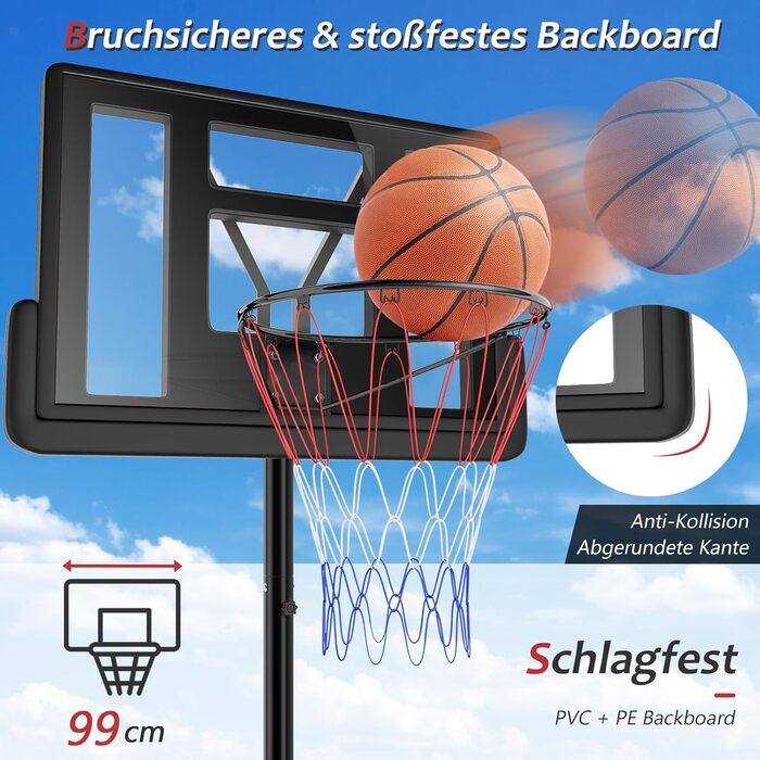 Баскетбольне кільце GOPLUS з підставкою на колесах, регульована висота 180-305 см, для дорослих та підлітків