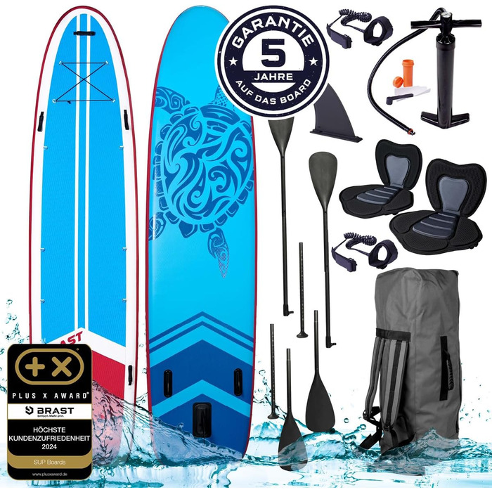 Надувна SUP-дошка BRAST Family 370x87x15 см, комплект XXL до 210 кг, з аксесуарами, 2 сидіння для каяка, 2 весла, насос, рюкзак
