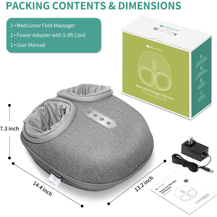 Масажер для ніг Medcursor з підігрівом: глибокий масаж, розслаблення м'язів та зняття втоми. Регулювання інтенсивності для дому та офісу (сірий)