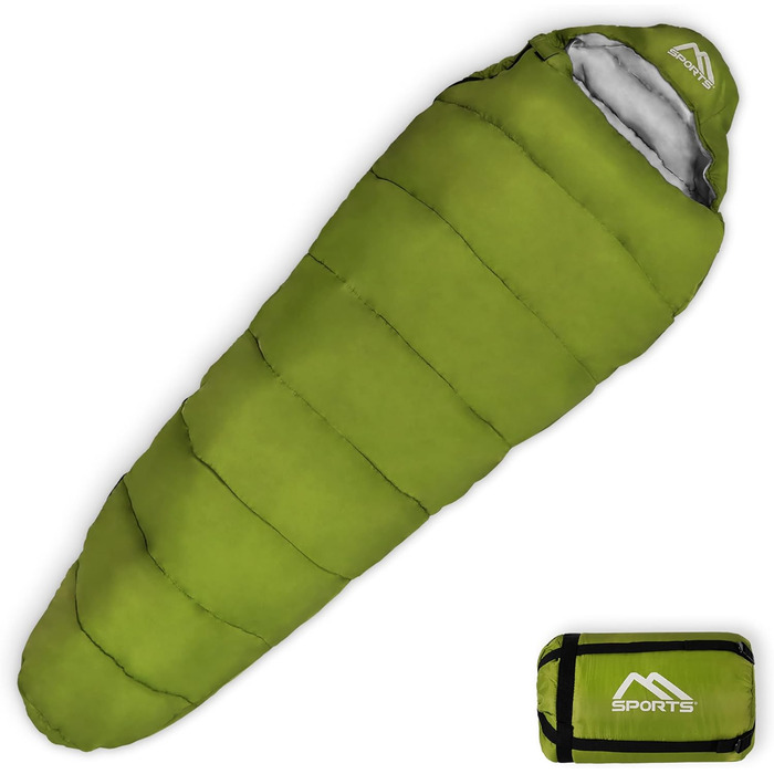 Спальний мішок MSports Premium Outdoor з ременем для перенесення - вибір на весну/літо (200GSM) або осінь/зима (300GSM) - теплий мумієподібний спальник для кемпінгу, подорожей, фестивалів - оливковий, 300 GSM