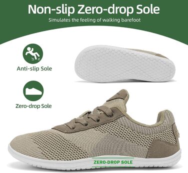 Взуття для ходьби босоніж Дами/Чоловіки | Широка передня частина, підошва 4 мм | Легке, дихаюче, неслизьке | Спорт, Outdoor, повсякденне (40 EU, Хакі)