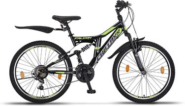 Гірський велосипед Chillaxx Bike Falcon, 24/26/27.5/29 дюймів, для хлопців, дівчат, жінок і чоловіків, дискові гальма, 21 швидкість, повна амортизація, чорний/лайм, V-гальма