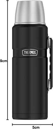 Термос STAINLESS KING з нержавіючої сталі, чорний матовий, 1,2 л - з чашкою та ручкою, 24 год гарячим/холодним, миється в посудомийній машині, BPA-free