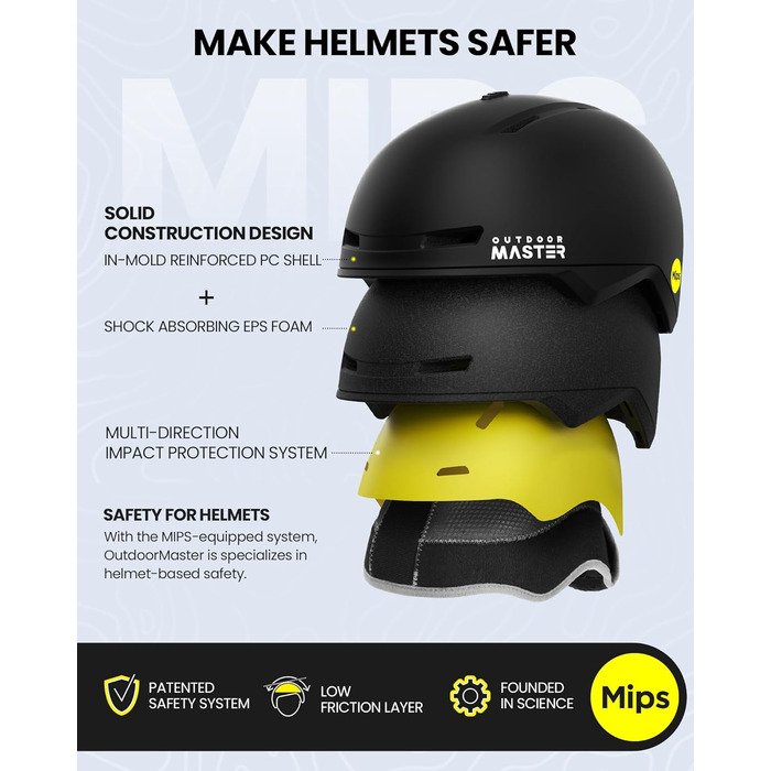 Гірськолижний шолом OutdoorMaster MIPS для чоловіків та жінок, сноуборд-шолом з вентиляцією, з полікарбонату та EPS, індивідуальна посадка