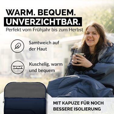 Спальний мішок для кемпінгу з капюшоном до -3°C з подушкою - зимовий та літній спальний мішок 3-4 сезони (75 x 220 см) - туристичний спальний мішок для жінок та чоловіків (теплий) Зелений (Блакитний, 280GSM, з капюшоном)