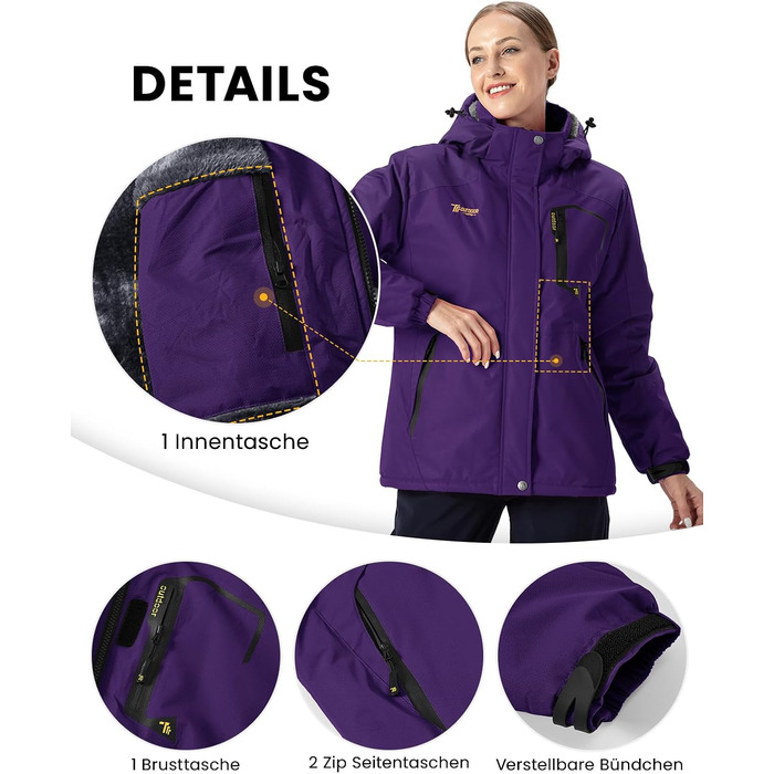 Жіноча куртка: флісова, зимова, водонепроникна, дихаюча, тепла, вітрозахисна, софтшел з капюшоном (XXL, фіолетовий)