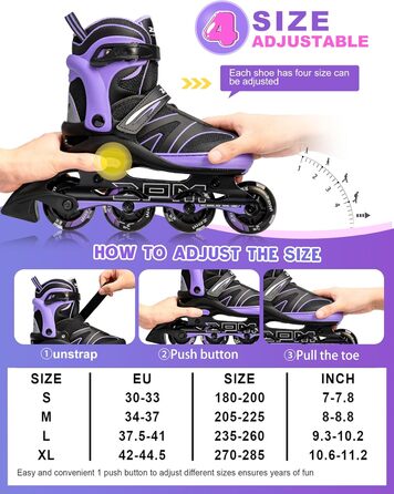 Дитячі ролики 2PM SPORTS з регульованим розміром для дівчаток та хлопчиків, зелені (фіолетові), розмір EU 37.5-41