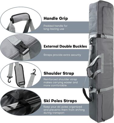 Чохол для сноуборду з повним захистом, водонепроникний, 160 см, міцний поліестер 900D, для сноуборду, лиж, палиць, шолома, взуття. Підходить для перевезення літаком.