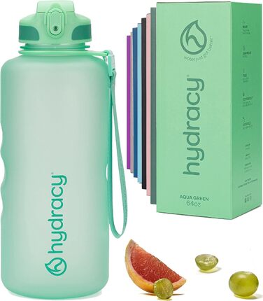 Пляшка для води Hydracy з трубочкою та часовими мітками, 2 л, BPA-free, герметична, спортивна, без конденсату, для спорту та активного відпочинку, колір аква-зелений