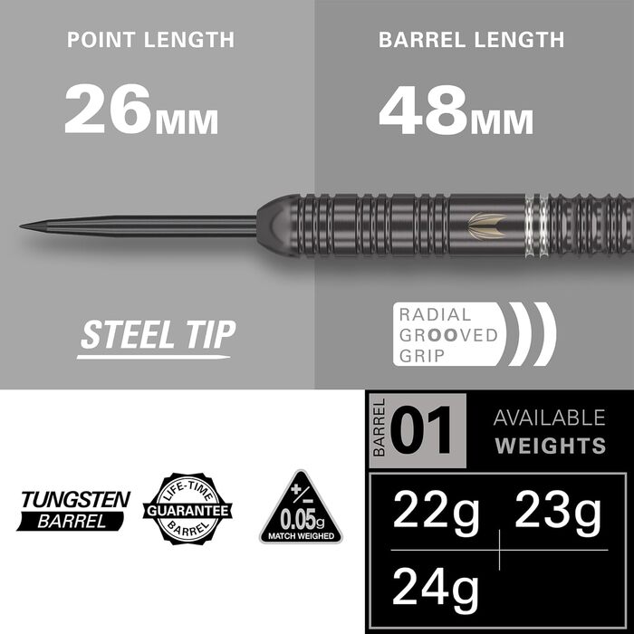 Дарти Target Darts Ares 23g (22/24g) Wolfram: Набір сталевих дротиків з шафтами Pro Grip та оперенням Ultra + гаманець та додаток для рахунку