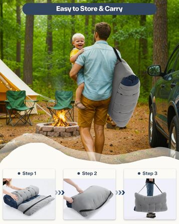 Розкладне ліжко Sportneer з матрацом: для кемпінгу, відпочинку на природі та дому (200x81x47 см, сірий)