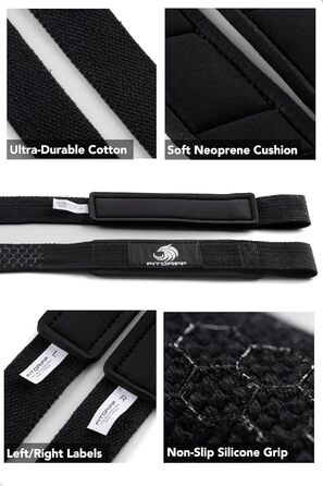 Фітнес-манжети для тяги штанги Fitgriff® (з підкладкою) - для силових тренувань, бодібілдингу, жінок та чоловіків (XS, чорний)