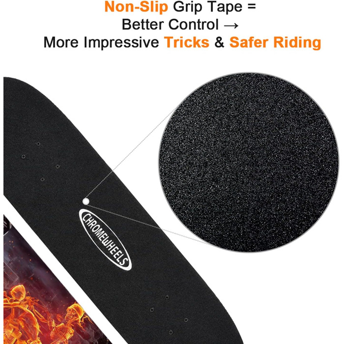 Скейтборд ChromeWheels 31 дюйм Double Kick Cruiser Longboard для дітей та початківців з кленовою декою 8 шарів (Feuer)