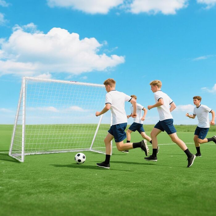 Футбол ворота SPORTNOW для молоді та дорослих, стійкі до погодних умов, з сіткою та кілочками для кріплення, для саду, парку, пляжу 240x90x180 см