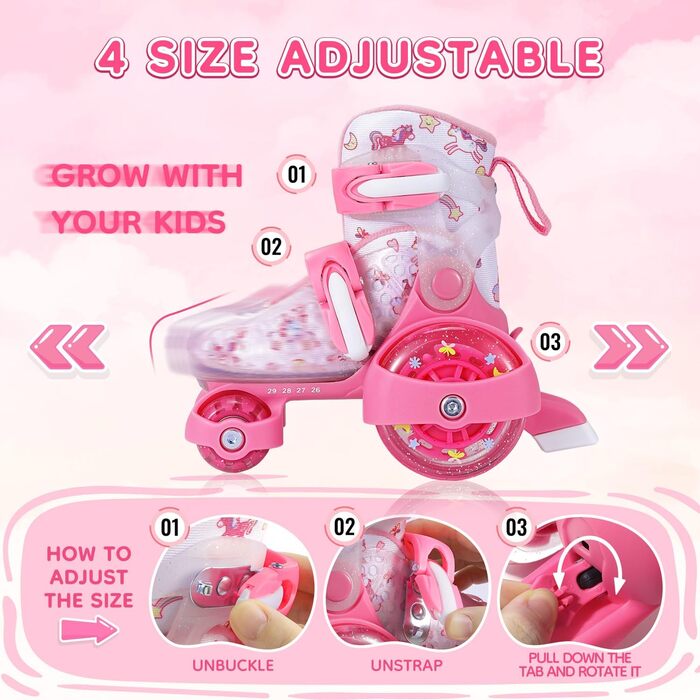 Роликові ковзани для дітей регульовані, рожеві, 24-31 розмір, для дівчаток, підходять для занять в приміщенні та на вулиці