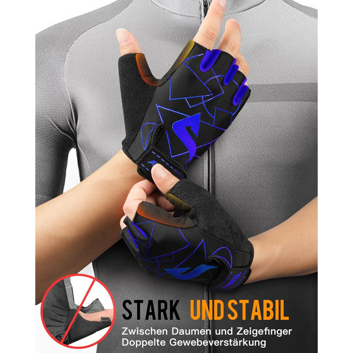 Велосипедні рукавички ATERCEL напівпальцеві для чоловіків - рукавички для велоспорту TB з SBR-подушками для їзди на велосипеді, фітнесу (Блакитний, S)