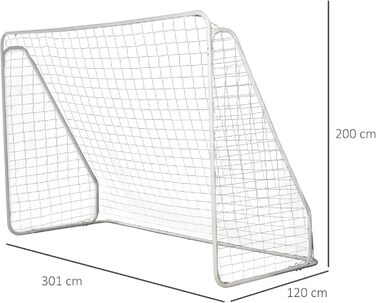 Футбольні ворота HOMCOM 301x120x200 см, металевий епоксидний каркас, сітка PE, з кілочками, для тренувань, білі