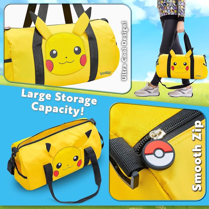 Дитяча спортивна сумка Pokemon Pikachu з 3D-вушками, дорожня сумка для хлопчиків і дівчаток, жовта, через плече, для басейну та спорту