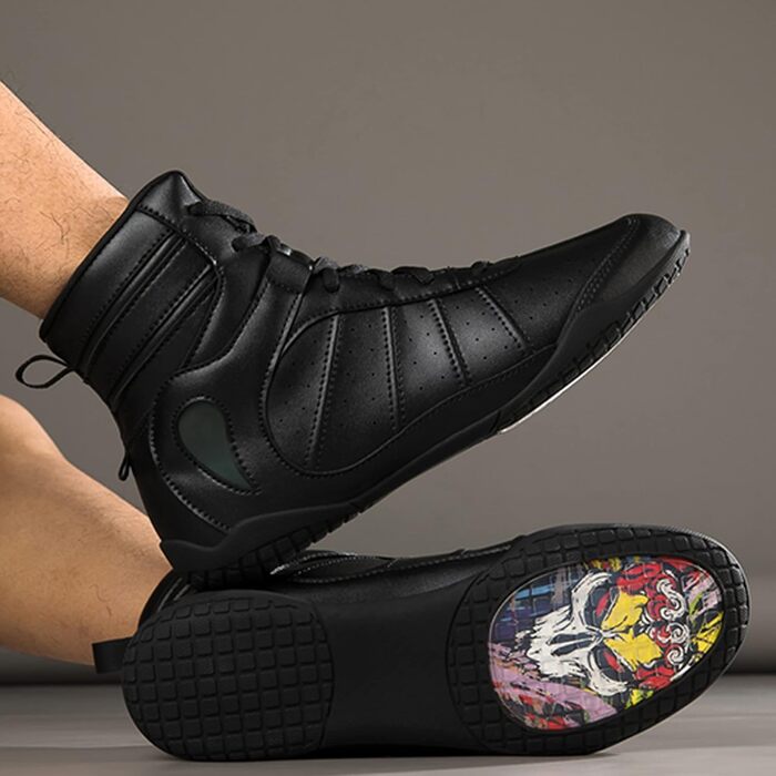 Жіночі боксерські черевики, хай-топ, боксерські тренувальні кросівки, для боротьби, фітнес-кросівки з шкіри, білі (42 EU, чорний)