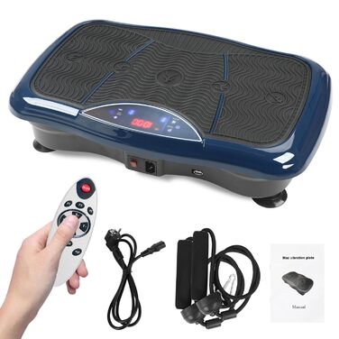 Віброплатформа для тренувань всього тіла Triclicks - 5 програм, з пультом, стрічки, для дому, схуднення, блакитна