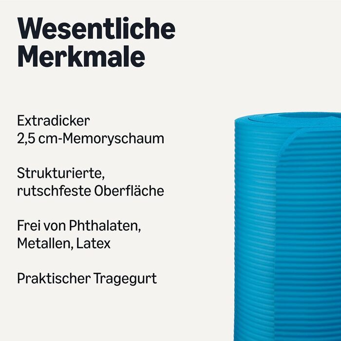 Килимок для йоги та фітнесу Amazon Basics 1 дюйм (3.8 см) з ремінком для перенесення (Аква)<br>