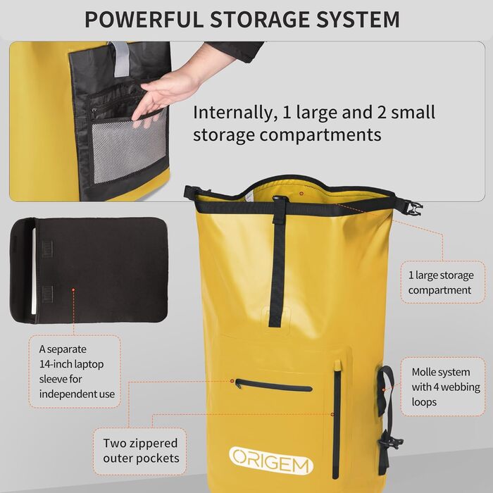 Водонепроникний рюкзак Origem Rolltop 55L: для каякінгу, риболовлі, дайвінгу та повсякденного використання