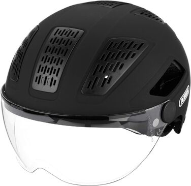 Велосипедний шолом ABUS Hyban 2.0 ACE з візором, LED-світлом і ABS-оболонкою, для дорослих, чорний, розмір M (52-58 см)