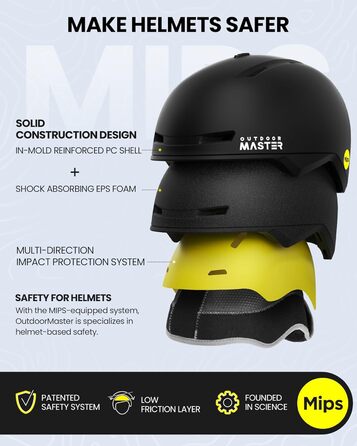 Гірськолижний шолом OutdoorMaster MIPS для чоловіків та жінок, сноуборд-шолом з вентиляцією, з полікарбонату та EPS, індивідуальна посадка