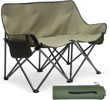 Складане кемпінгове софа для 2 осіб Sunula - портативний стілець з підлокітниками та сумкою, для пікніка, кемпінгу, саду, балкону, риболовлі (оливковий, 110 см)