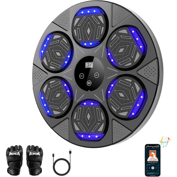 Музичний бокс-машина LeuKoles з Bluetooth, LED-підсвіткою, для боксу зі стінним монтажем, 7 режимів, з боксерськими рукавичками, електронна
