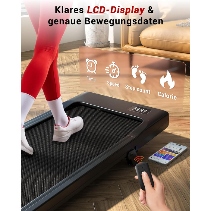 Walking Pad Superun з нахилом 6% – біговий доріжка для дому, максимальна швидкість 12 км/год, з додатком та пультом дистанційного керування. Робочий стіл, максимальне навантаження 136 кг, 90 см, колір Чорний.