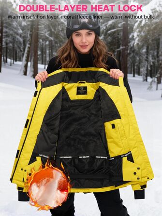 Жіноча водонепроникна куртка для катання на лижах FREE SOLDIER з флісовою підкладкою та капюшоном. Тепла зимова куртка-дощовик XXL, кремовий/жовтий колір
