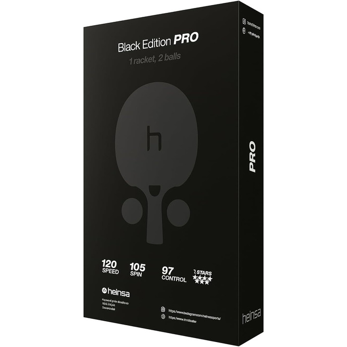 Тенісний стіл Heinsa Black Edition Pro з карбоном та гумою Mech-Tek Predator (2,1 мм), сертифікований ITTF – обертання, швидкість та контроль