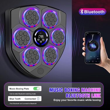 JUOIFIP Музичний бокс-машина для дітей і дорослих, інтелектуальний Bluetooth настінний боксерський тренажер з рукавичками, електронний апарат для боксу з музикою для домашнього спортзалу та фітнесу