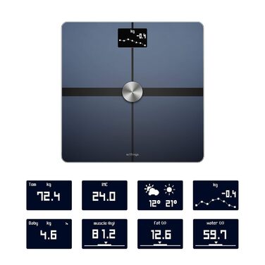 Ваги тіла Withings Body+ - смарт-ваги з вимірюванням BMI, м'язової маси та водного балансу, підключення Bluetooth/Wi-Fi, чорний (відновлені)