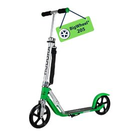 HUDORA BigWheel Scooter 205: стабільний самокат з алюмінію, регульована висота, складний, для дітей та дорослих (до 100 кг), з підніжкою (трав'яно-зелений)