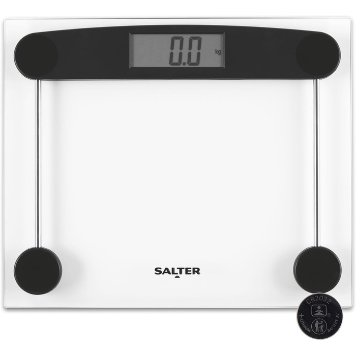 Електронна вага Salter 9208 BK3R для ванної з гартованого скла, цифрова персональна вага, дисплей з великими цифрами, точність 50 г, гарантія 15 років, розмір 300x250 мм