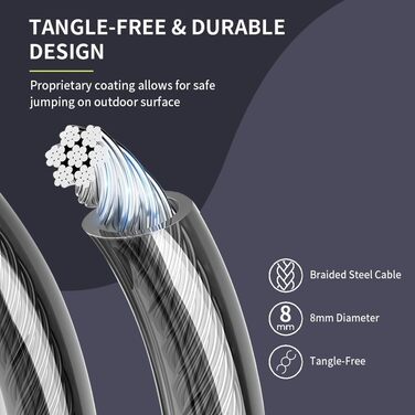 Стрибкове канат Hererope з вагою 0,5 кг, з підшипником, неслизька ручка, міцне сталеве канат, для фітнесу, інтенсивне тренування, Crossfit, сірий колір, довжина 9'0