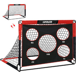 Дитячі футбольні ворота CATCHLUCK 2-в-1 для саду, 150x120x120 см, з 5 отворами для ударів, сумкою та кілочками, червоні