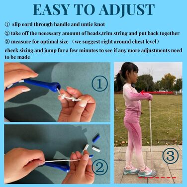 Скакалка IDOU з перлинками: регульована довжина, міцні ручки, 2 шт. (блакитний, W-перлини 9ft)