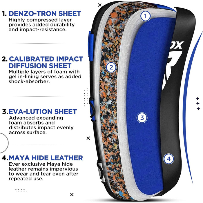 Шлагбафер RDX для бойових мистецтв, Curved Trittschlagpolster для кікбоксингу, Муай Тай, тренувальні снаряди для боксу з Maya Hide шкіри, MMA Thai Pads, Boxpratzen, Boxpads (1 шт.), універсальний розмір