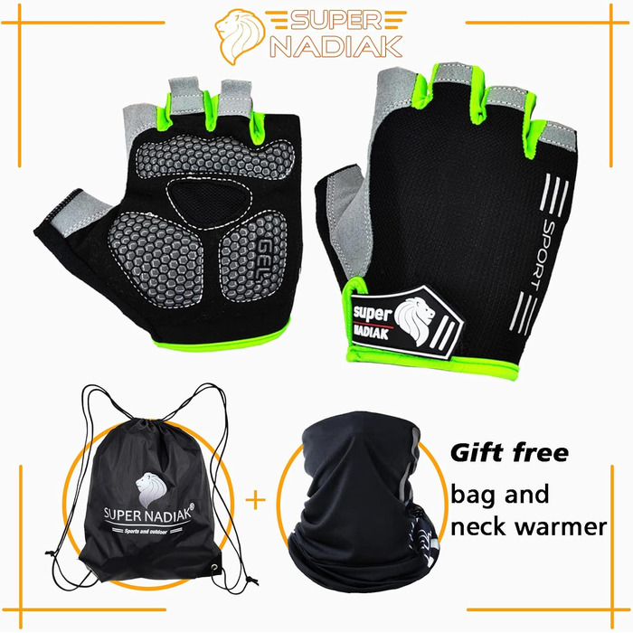 Велосипедні рукавички літнього сезону: півпальчикові рукавички для їзди на велосипеді для жінок та чоловіків. Підходять для MTB, BMX, фітнесу. Розмір XL, чорний/зелений